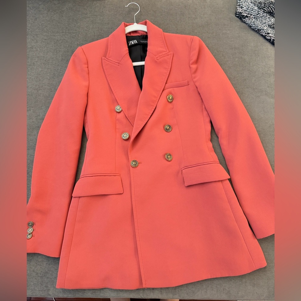 Zara Women's Pink/Salmon Double-Breasted Blazer
